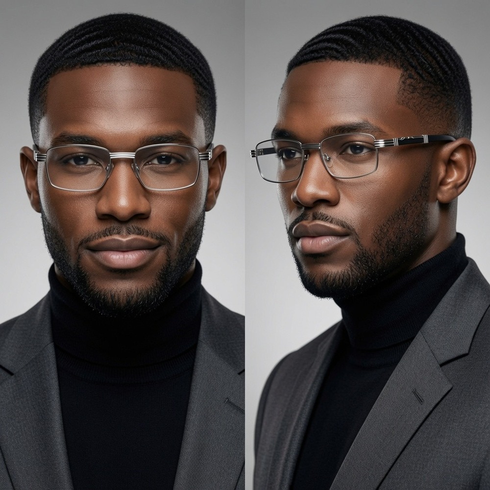 Mens Silver Square Metal Frame Glasses Black Temples Clear Lens Eyewear Hip Hop